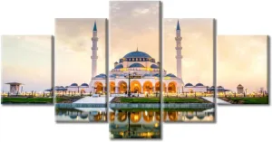 Mosque Famous Travel Scenic Spot Building Canvas Wall Art Painting for Wall Decorations Religious Belief Pictures Artwork Wall Art for Living Room 5 Pieces Art Prints Framed Ready to Hang (60"Wx32"H)