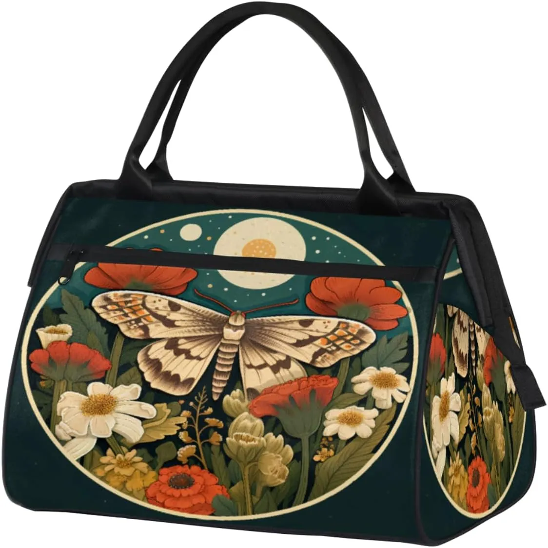 Moths Flowers Travel Duffle Bag, Waterproof Duffel Bag Weekender Overnight Carry On Bag Lightweight Sport Gym Bag for Men Women