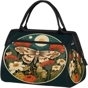 Moths Flowers Travel Duffle Bag, Waterproof Duffel Bag Weekender Overnight Carry On Bag Lightweight Sport Gym Bag for Men Women