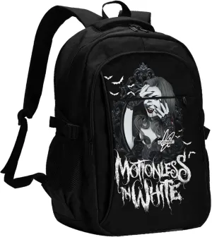 Motionless Rock In White Backpack with USB Charing Port Laptop Daypack Travel Bag Classic Laptop Backpack