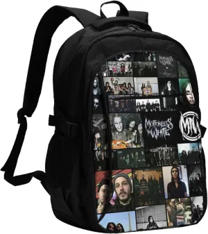 Motionless Rock In White Backpack with USB Charing Port Laptop Daypack Travel Bag Classic Laptop Backpack