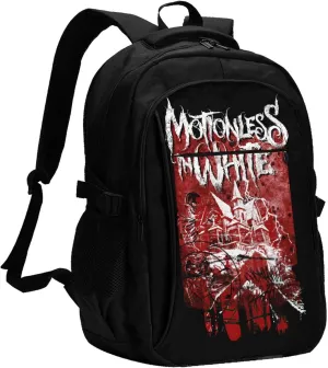 Motionless Rock In White Backpack with USB Charing Port Laptop Daypack Travel Bag Classic Laptop Backpack