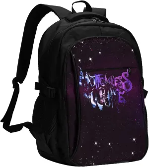 Motionless Rock In White Backpack with USB Charing Port Laptop Daypack Travel Bag Classic Laptop Backpack