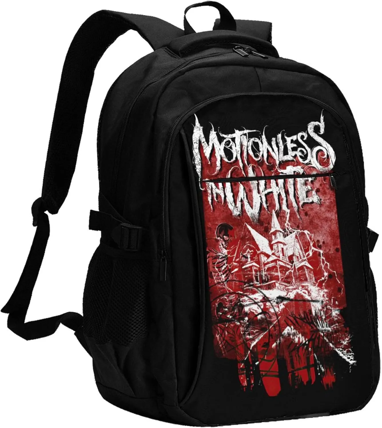 Motionless Rock In White Backpack with USB Charing Port Laptop Daypack Travel Bag Classic Laptop Backpack