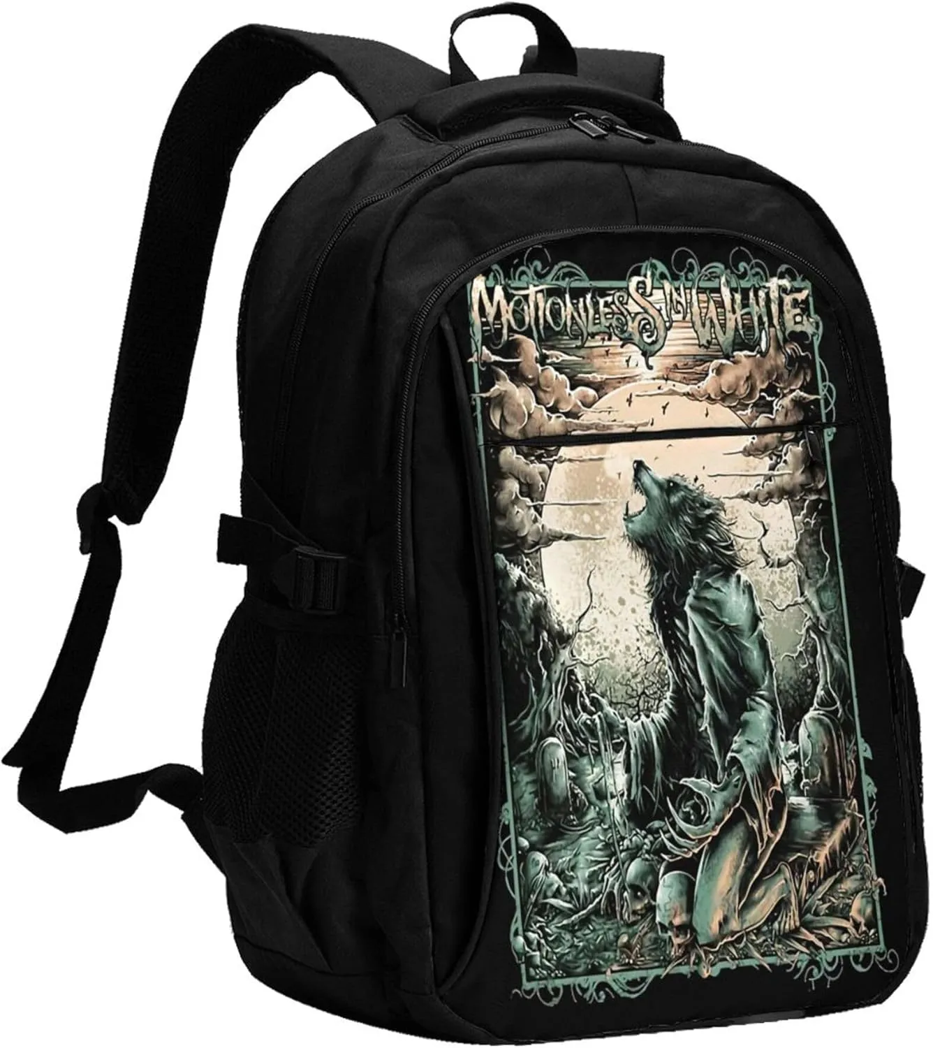 Motionless Rock In White Backpack with USB Charing Port Laptop Daypack Travel Bag Classic Laptop Backpack