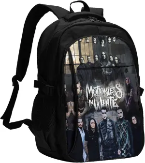 Motionless Rock In White Backpack with USB Charing Port Laptop Daypack Travel Bag Classic Laptop Backpack