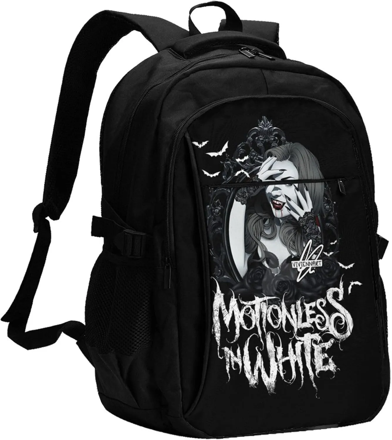 Motionless Rock In White Backpack with USB Charing Port Laptop Daypack Travel Bag Classic Laptop Backpack