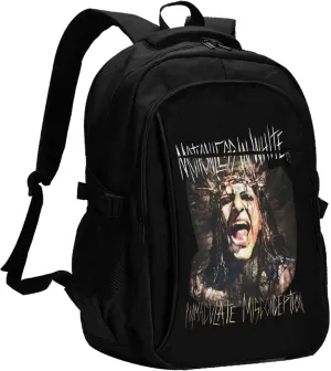 Motionless Rock In White Backpack with USB Charing Port Laptop Daypack Travel Bag Classic Laptop Backpack