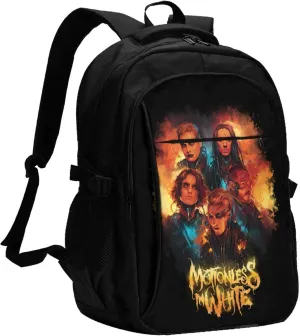 Motionless Rock In White Backpack with USB Charing Port Laptop Daypack Travel Bag Classic Laptop Backpack