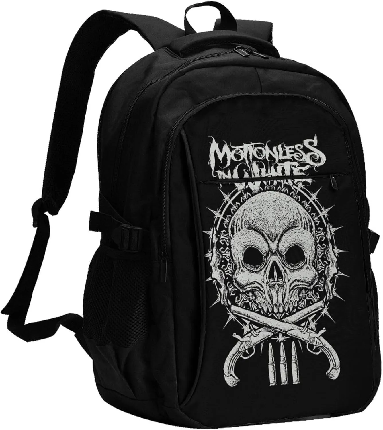 Motionless Rock In White Backpack with USB Charing Port Laptop Daypack Travel Bag Classic Laptop Backpack