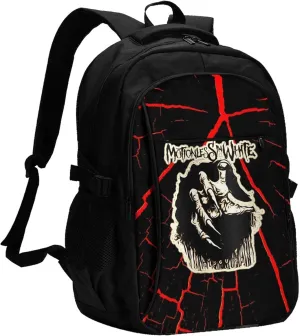 Motionless Rock In White Backpack with USB Charing Port Laptop Daypack Travel Bag Classic Laptop Backpack