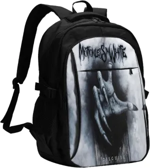 Motionless Rock In White Backpack with USB Charing Port Laptop Daypack Travel Bag Classic Laptop Backpack