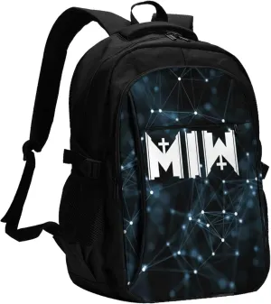 Motionless Rock In White Backpack with USB Charing Port Laptop Daypack Travel Bag Classic Laptop Backpack