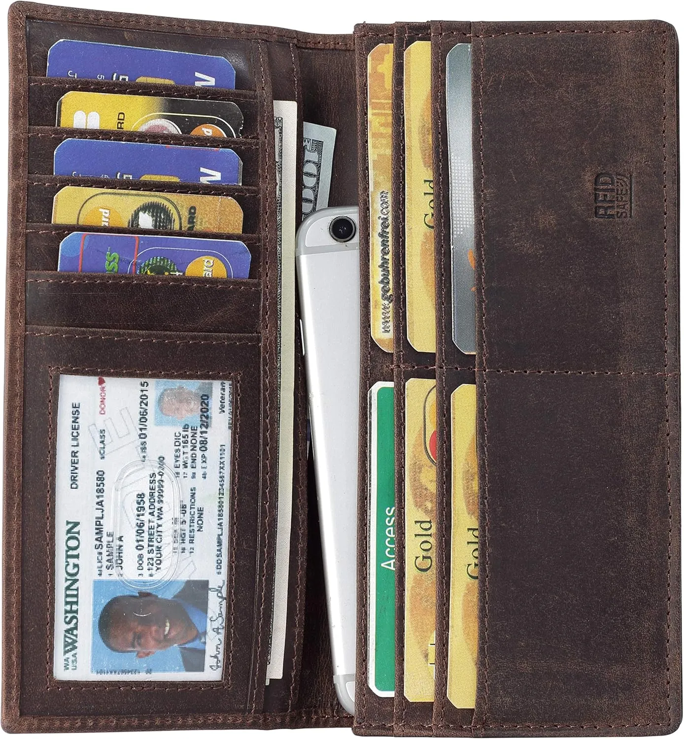 Mou Meraki RFID Blocking Mens Genuine leather Bifold Long Wallet