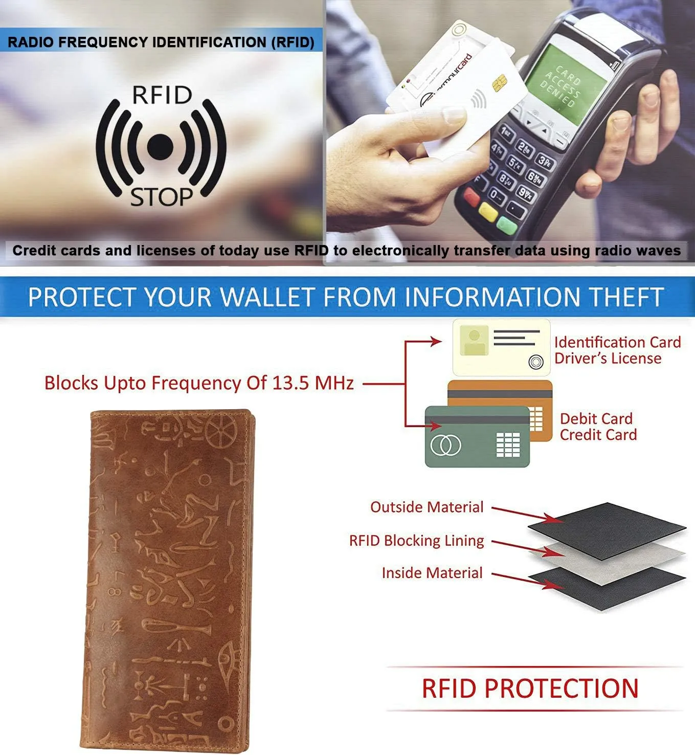 Mou Meraki RFID Blocking Mens Genuine leather Bifold Long Wallet