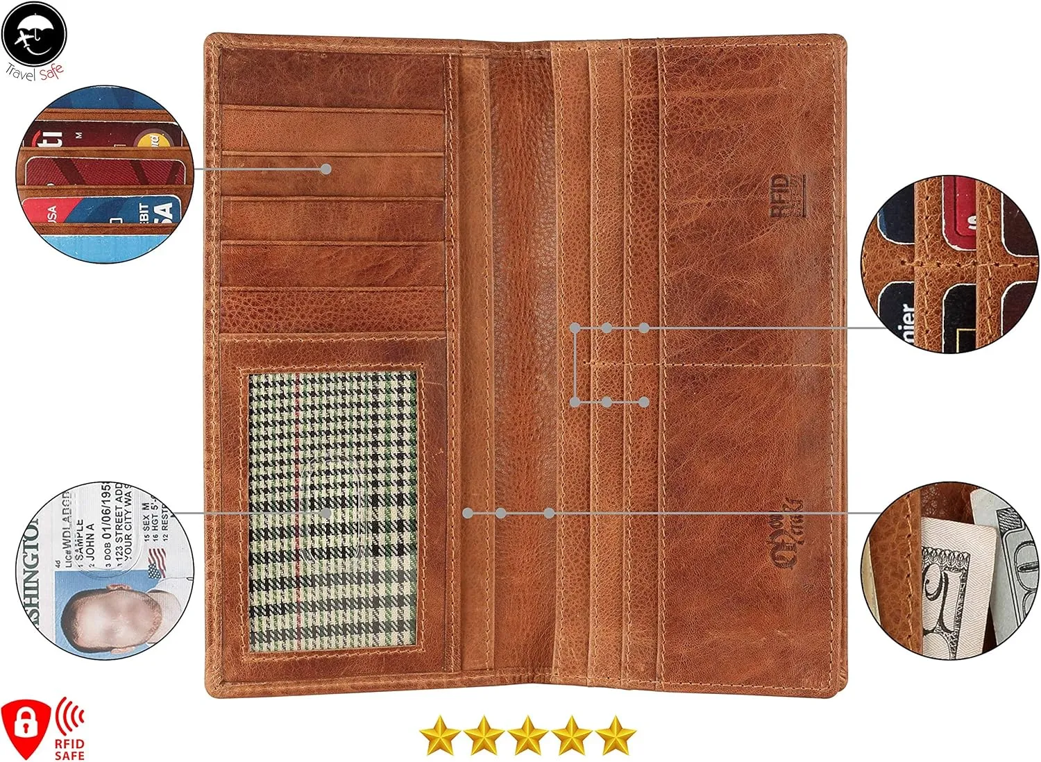 Mou Meraki RFID Blocking Mens Genuine leather Bifold Long Wallet