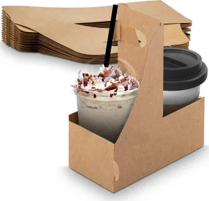 MT Products Brown 2 Cup Carrier 7.62" x 3.75" x 8.87" - Small Kraft Drink Carrier with Handles (Pack of 15) - Made in The USA