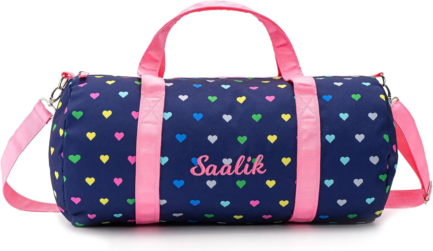 MT WORLD Girls Duffel Bag Personalized Toddler Weekender Bags with Name - Lightweight Cute Heart Dance Ballet Bag with Adjustable Shoulder Strap - Travel Duffle for Travel Sleepover (Navy Blue)