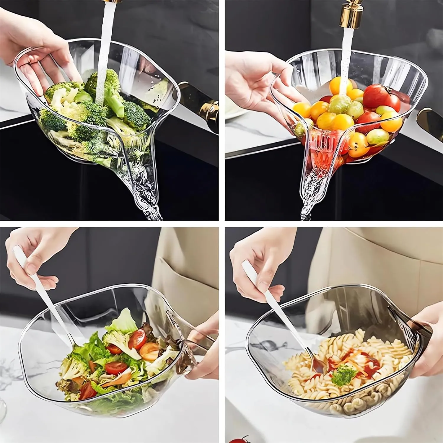Multi-functional Drain Basket - 2024 New Fruit Cleaning Bowl with Strainer Container, Kitchen Sink Food Catcher Drainer Fruit Rinser Vegetable Washing Filter