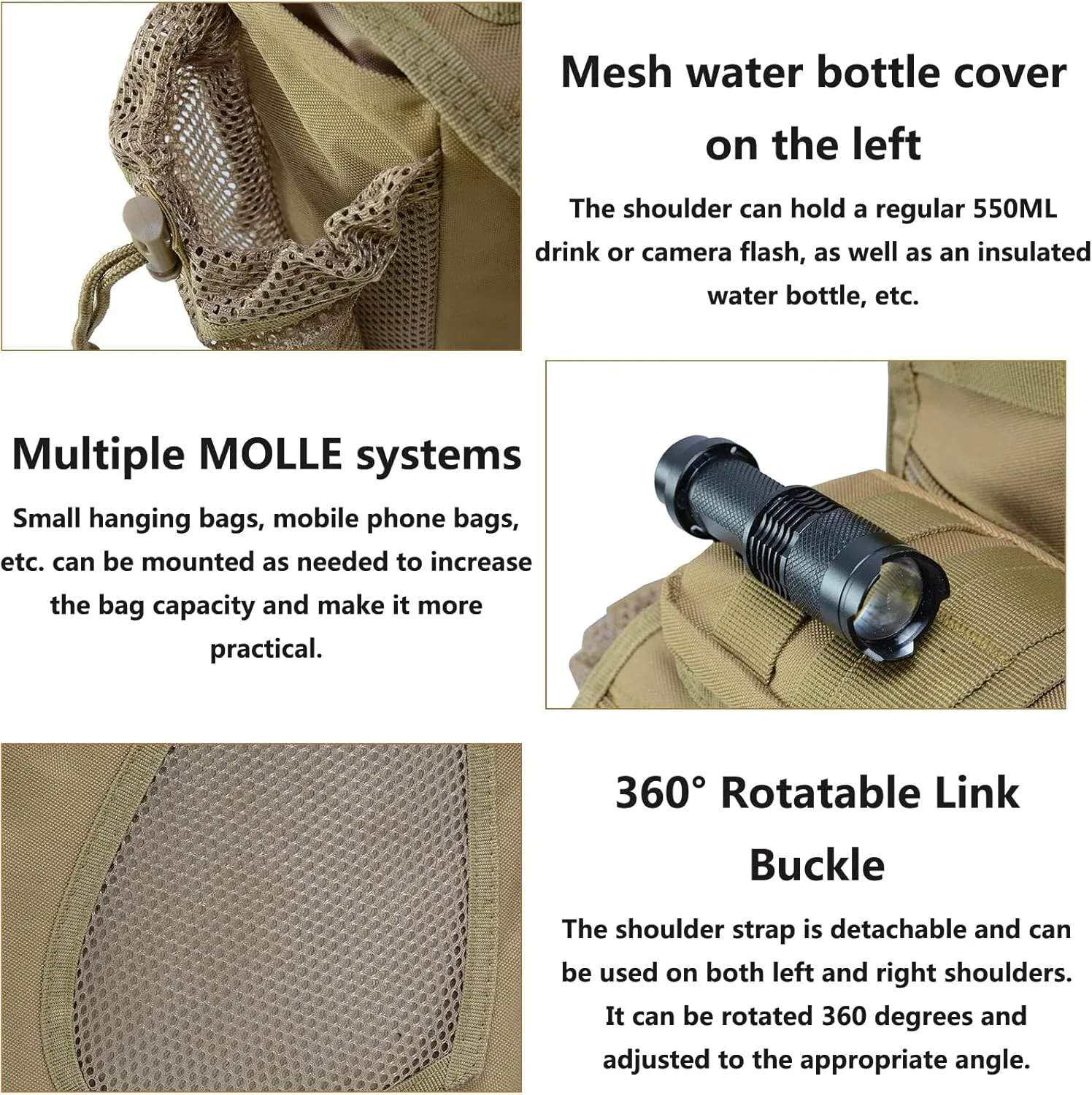 Multi-functional Outdoor Hiking Pack Tactical Messenger Range Bag,Hunting Backpack Tactical Military Bags Waterproof Daypack for 9.6L Capacity with Water Bottle Holder E