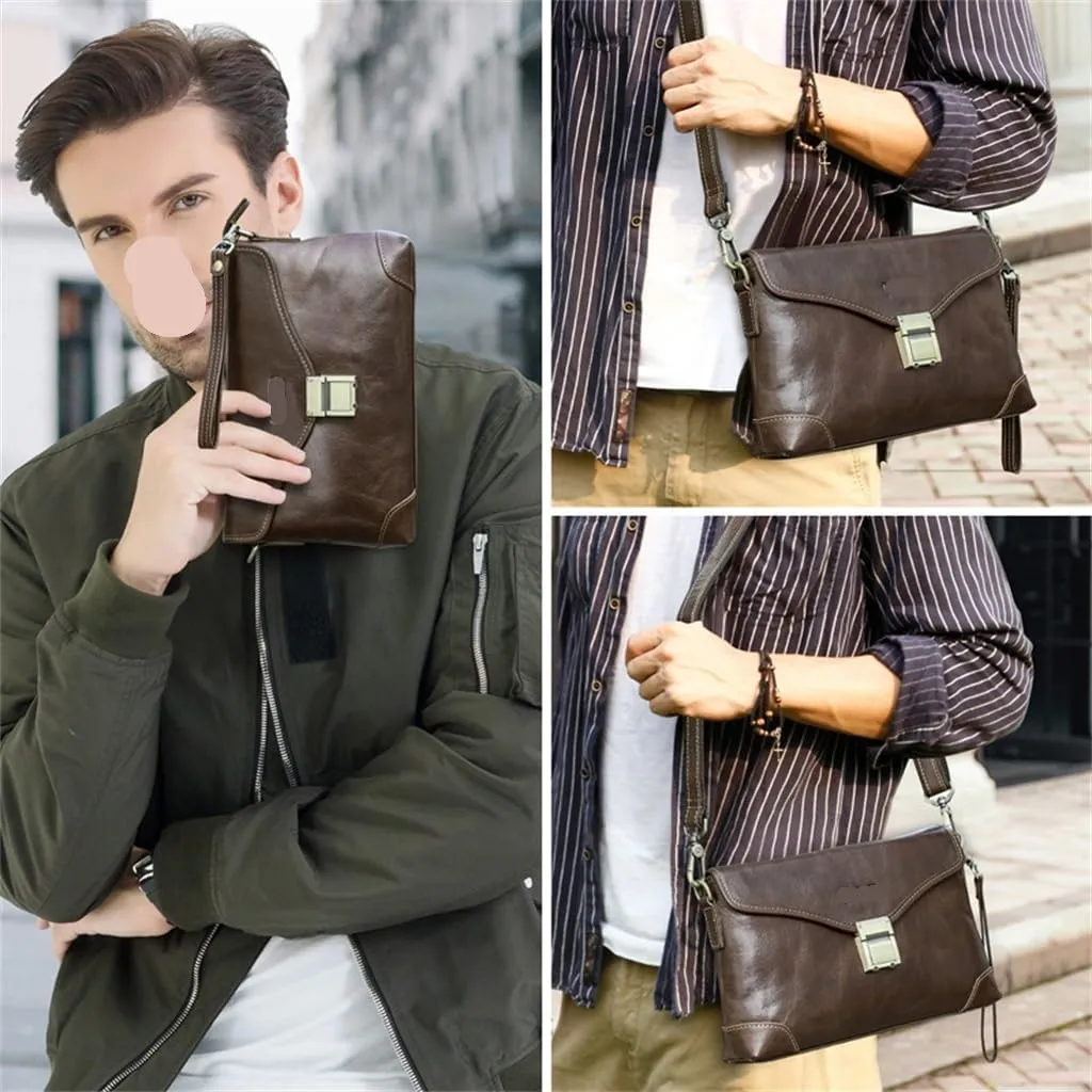 Multi Functional Password Lock Handbag With Top Layer Cowhide Casual Shoulder Crossbody Bag