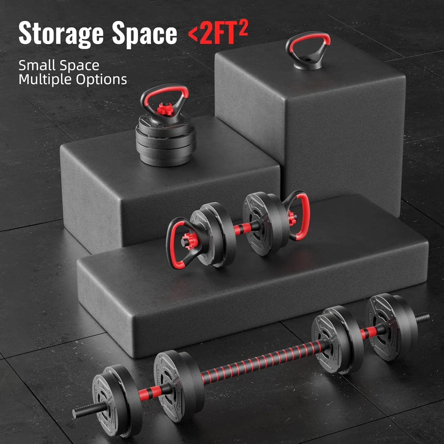 Multi-Functional Portable Changeable Dumbbell and Barbell Kettlebell Set with Adjustable Weights, Multiple Styles, 40LBS or 60LBS Sets