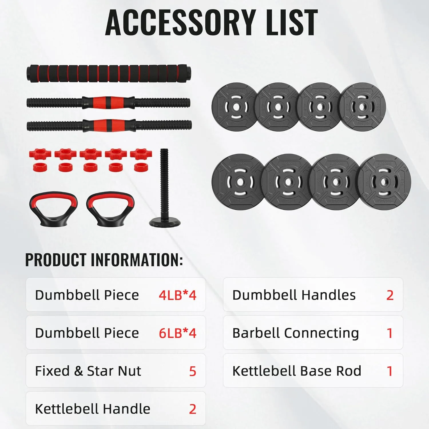 Multi-Functional Portable Changeable Dumbbell and Barbell Kettlebell Set with Adjustable Weights, Multiple Styles, 40LBS or 60LBS Sets