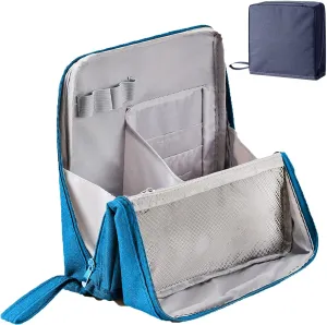 Multi-purpose Large Capacity Oxford Cloth Standing Makeup Bag, Portable Toiletry Bag for Makeup Brushes, Large Capacity Stationery Organizer (Blue)