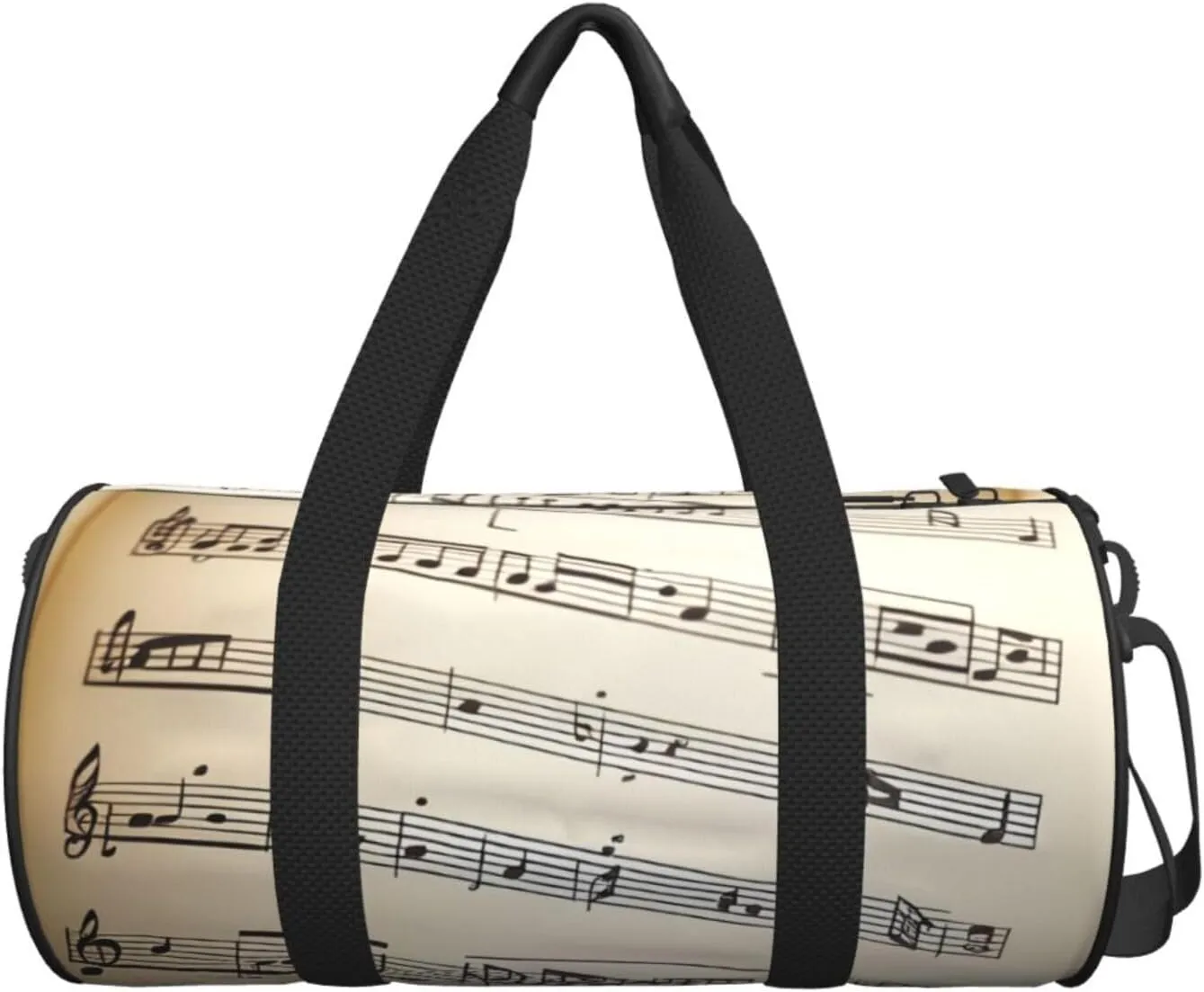 Music notation Printed Travel Bag,Round Personal Item Storage bag,Foldie Duffel Bag for Traveling Vacation,Fitness,Sports