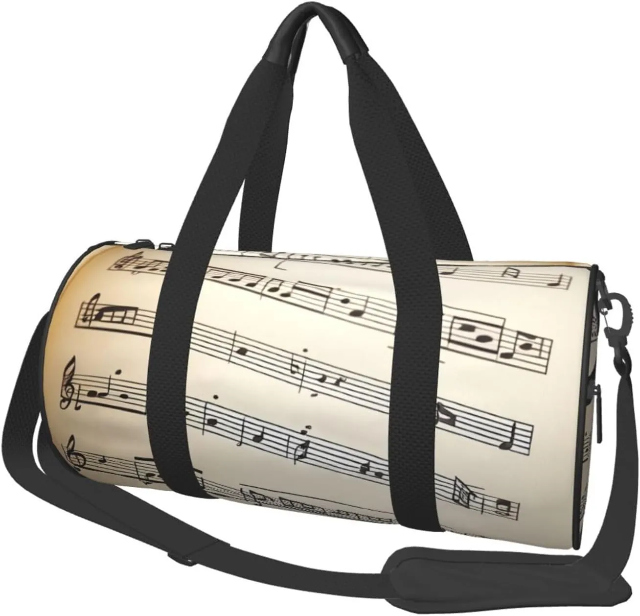 Music notation Printed Travel Bag,Round Personal Item Storage bag,Foldie Duffel Bag for Traveling Vacation,Fitness,Sports