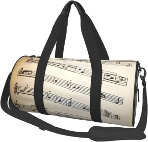 Music notation Printed Travel Bag,Round Personal Item Storage bag,Foldie Duffel Bag for Traveling Vacation,Fitness,Sports
