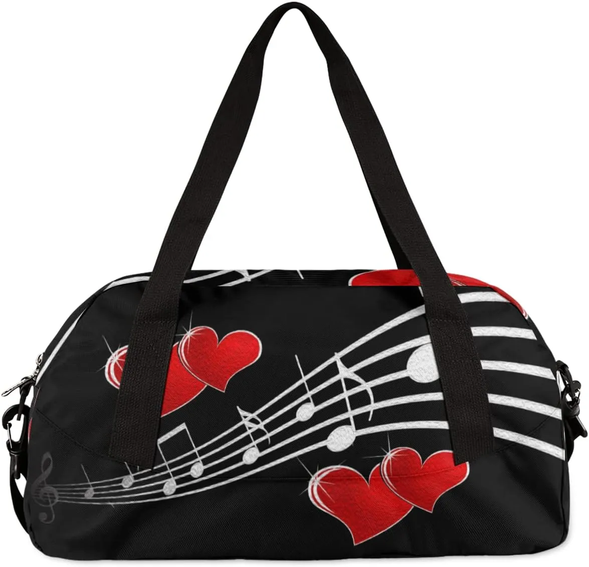Music Note Red Love Heart Kids Duffel Bag for Girls Boys Teens, Notes Oil Painting Dance Bag Overnight Small Duffel Bag Carry On Weekend Sports Gym Travel Bag for School Practice Gymnastics Ballet