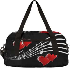 Music Note Red Love Heart Kids Duffel Bag for Girls Boys Teens, Notes Oil Painting Dance Bag Overnight Small Duffel Bag Carry On Weekend Sports Gym Travel Bag for School Practice Gymnastics Ballet