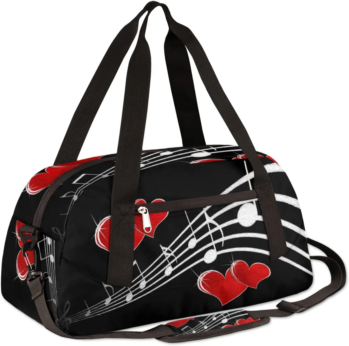 Music Note Red Love Heart Kids Duffel Bag for Girls Boys Teens, Notes Oil Painting Dance Bag Overnight Small Duffel Bag Carry On Weekend Sports Gym Travel Bag for School Practice Gymnastics Ballet