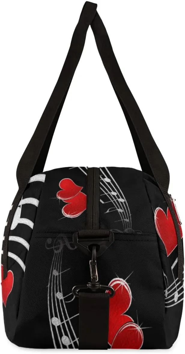 Music Note Red Love Heart Kids Duffel Bag for Girls Boys Teens, Notes Oil Painting Dance Bag Overnight Small Duffel Bag Carry On Weekend Sports Gym Travel Bag for School Practice Gymnastics Ballet