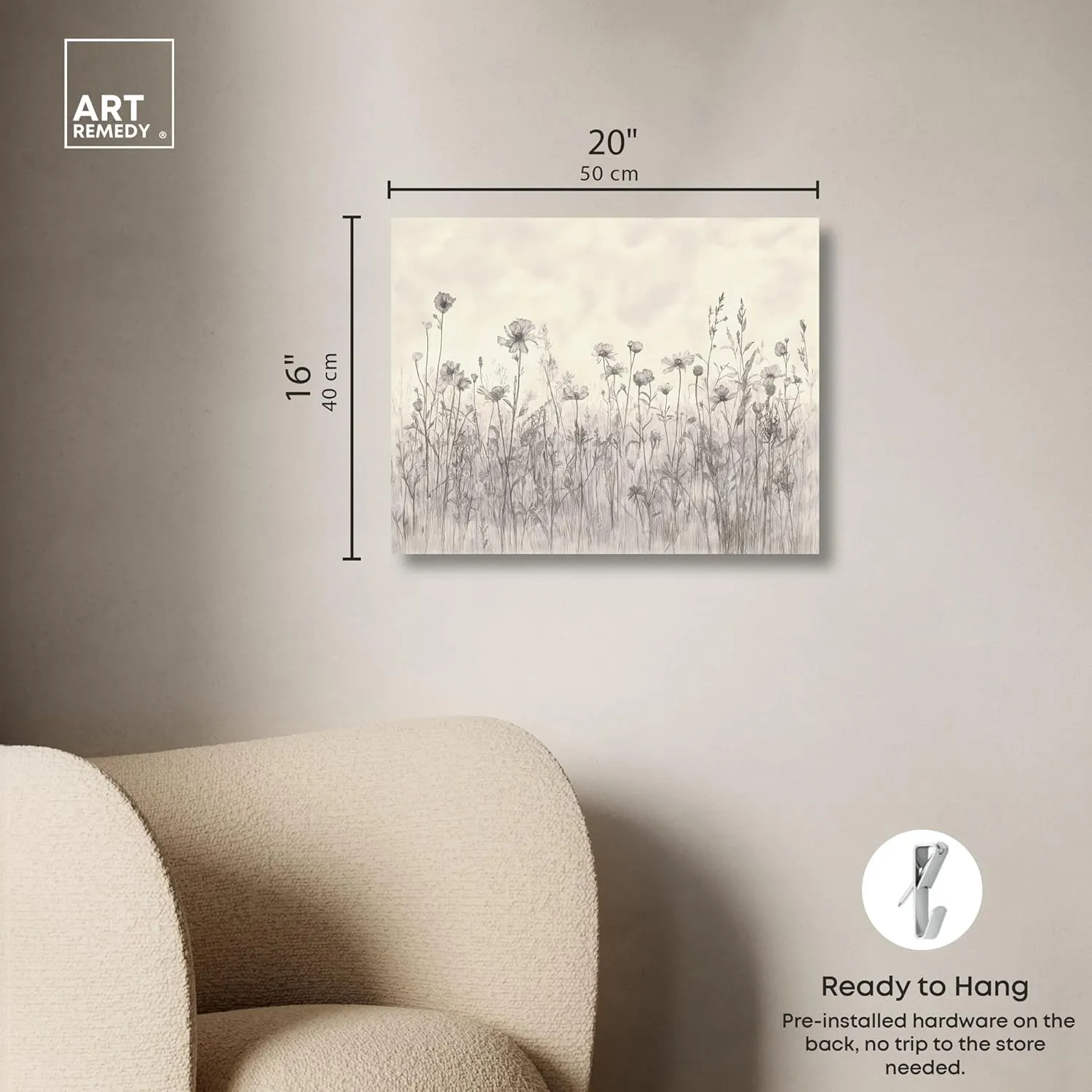 Muted Florals Canvas, 20" x 16", Gallery Wrapped, Field of Scribbles