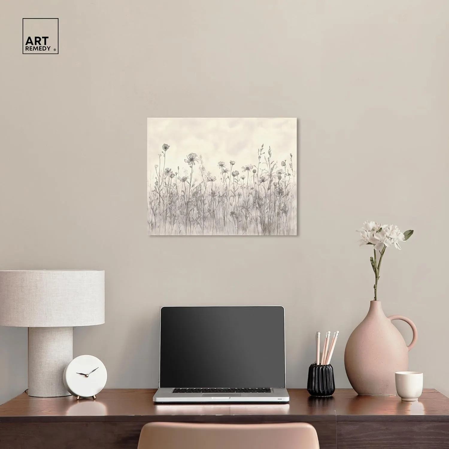 Muted Florals Canvas, 20" x 16", Gallery Wrapped, Field of Scribbles
