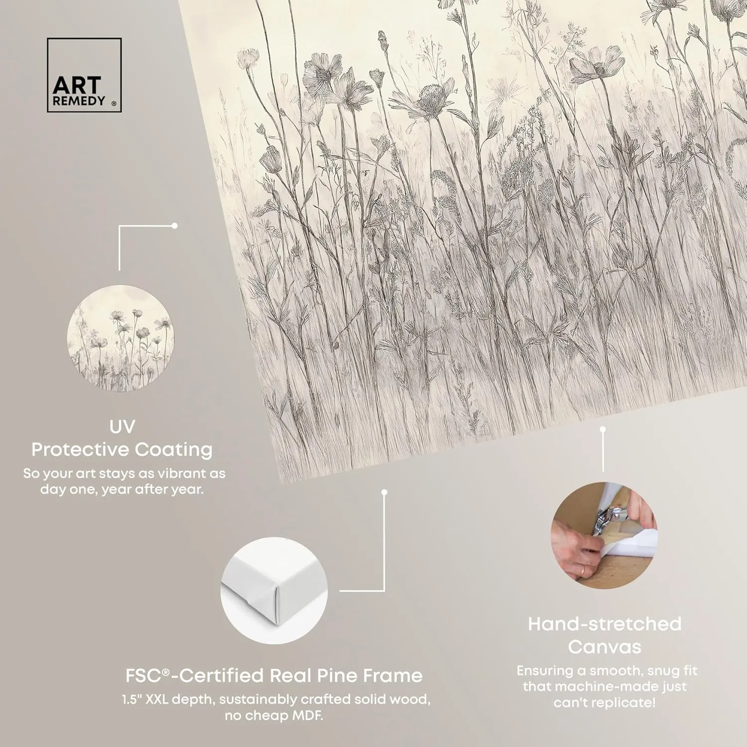 Muted Florals Canvas, 20" x 16", Gallery Wrapped, Field of Scribbles