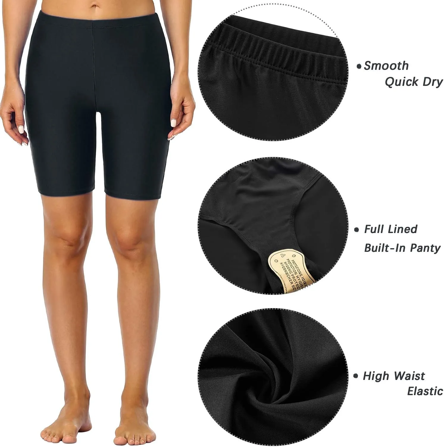 Mycoco Women's Long Bike Swim Shorts UPF 50  Swim Bottom Multi-Functional Board Shorts Rash Guard