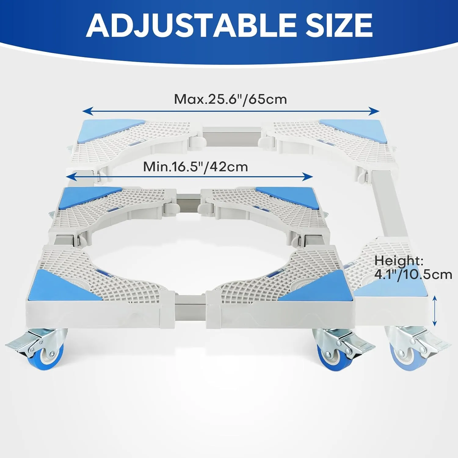MYFULLY Adjustable Movable Furniture Dolly Roller Base, Multi-Functional Mobile Base for Dryer, Washing Machine and Mini Refrigerator Stand Moving Cart (4 Wheels)