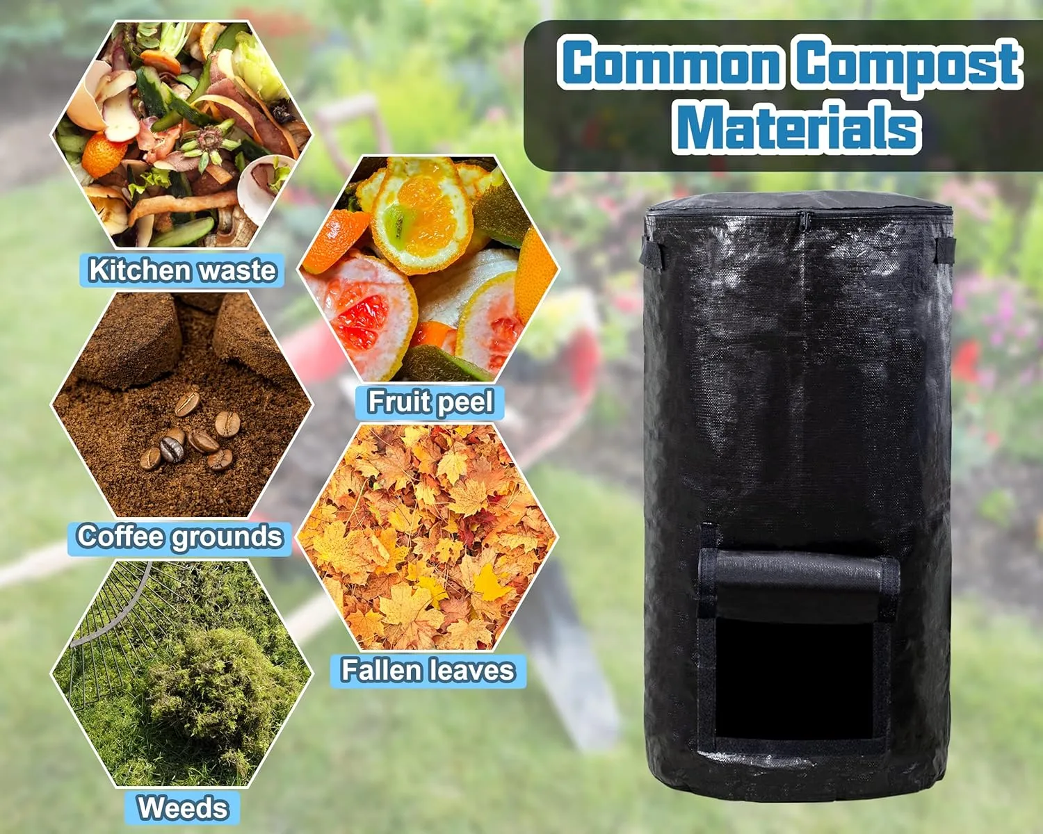MyLifeUNIT Compost Bins Outdoor, Composting Bin for Outside Garden, Reusable Garden Yard Waste Bag, 34 Gallon (1 Pack, Black)
