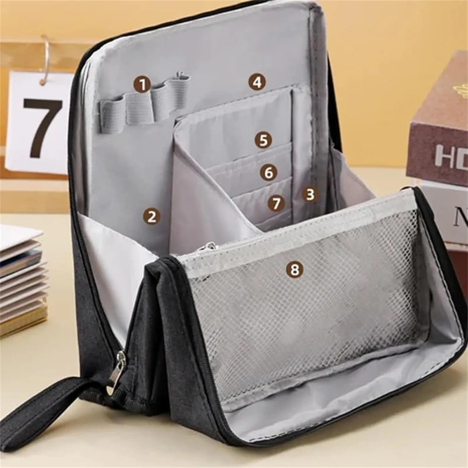 Mysite Standing Makeup Bag Portable, Multi-purpose Large Capacity Oxford Cloth Standing Makeup Bag, Travel Waterproof Makeup Organizer with Compartments, Portable Toiletry Bag for Women and Men (Navy)