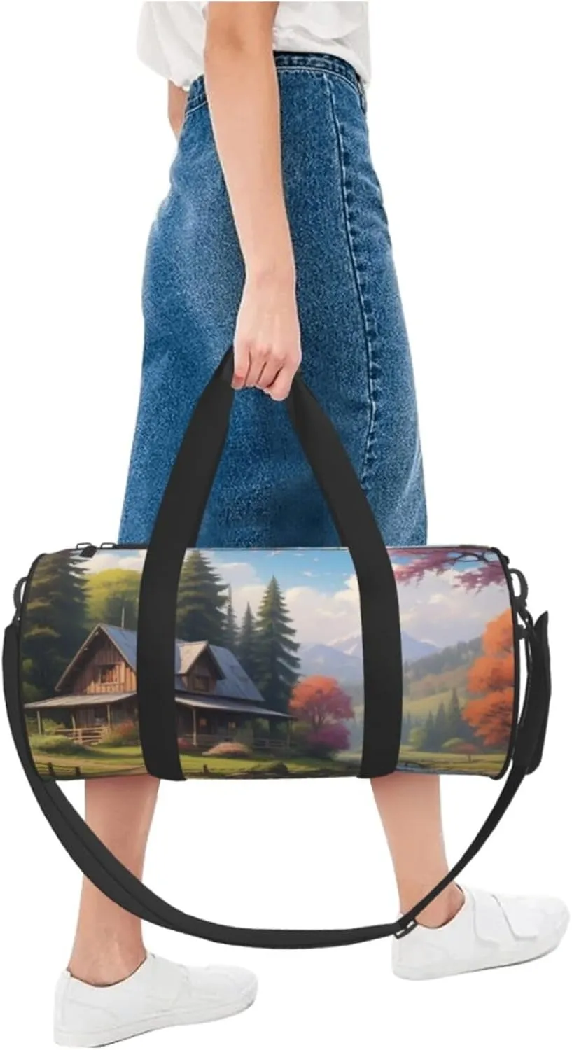 Mystic Meadows Printed Travel Bag,Round Personal Item Storage bag,Foldie Duffel Bag for Traveling Vacation,Fitness,Sports