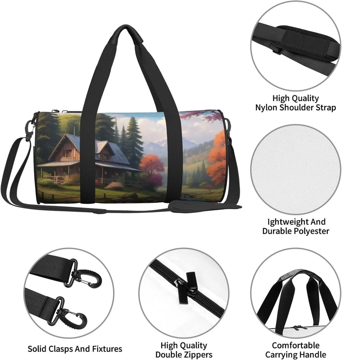 Mystic Meadows Printed Travel Bag,Round Personal Item Storage bag,Foldie Duffel Bag for Traveling Vacation,Fitness,Sports