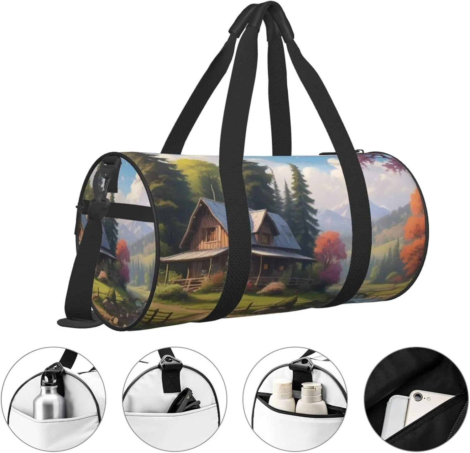 Mystic Meadows Printed Travel Bag,Round Personal Item Storage bag,Foldie Duffel Bag for Traveling Vacation,Fitness,Sports