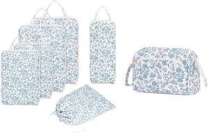 Narwey Large Wide-open Makeup Bag with 6 Set Compression Packing Cubes