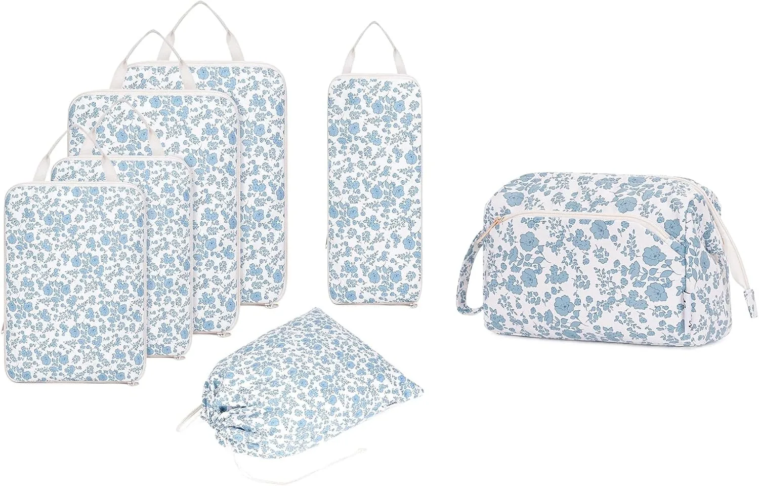 Narwey Large Wide-open Makeup Bag with 6 Set Compression Packing Cubes