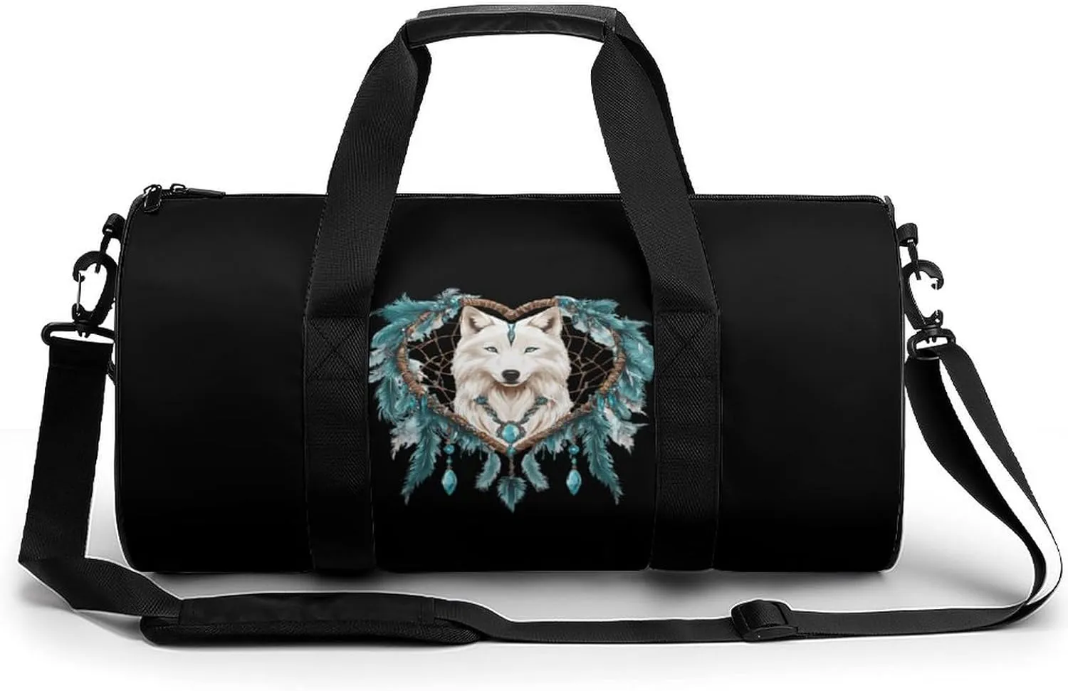 Native American-Style Wolves Spirit Gym Bag Sports Duffle Bags for Men Women Travel Swimming Fitness with Shoe And Wet Compartment