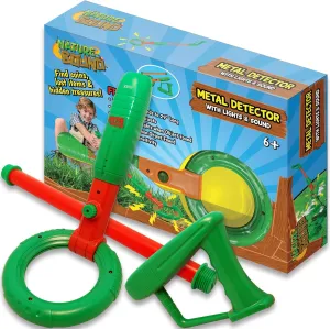 Nature Bound Kids Junior Metal Detector - Adjustable Detection for Kids with Lights & Sounds, Short Or Long Handle, Lightweight Design for Beginner Treasure Hunters, Kids Ages 6  , Green