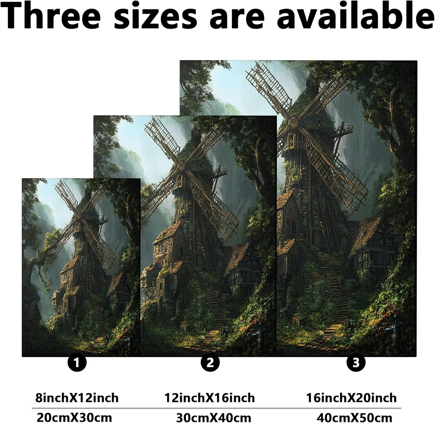 Nature Windmill Canvas Art Wall Decor for Living Room, 1 Piece Forest Mountain Landscape Bathroom Wall Art, Big Small Country Decorative Bathroom Office Bedroom 12 * 16